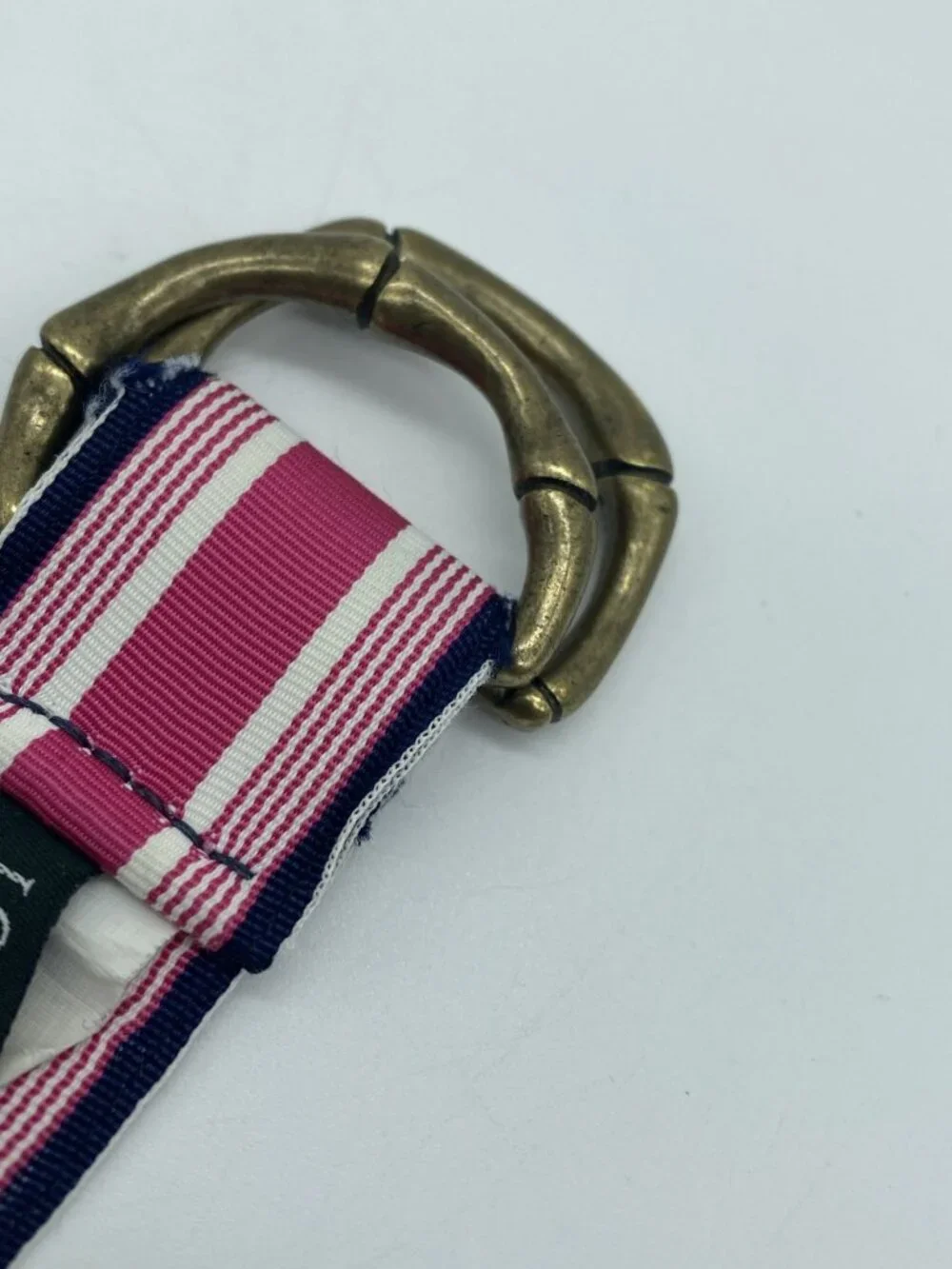 J Crew Pink Blue White Stripe D-Ring Belt Women's Size L End to End 43" - Picture 6 of 14